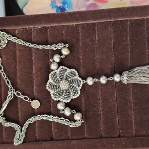 Givenchy Silver Floral Pearl Necklace